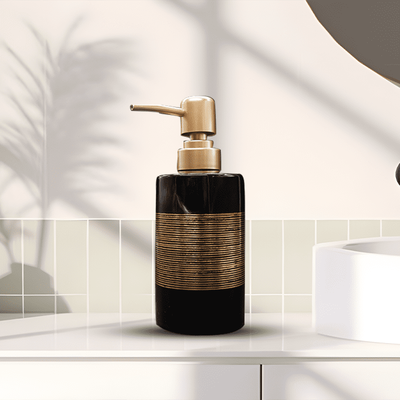 Soap Dispenser in Black with Golden Rings